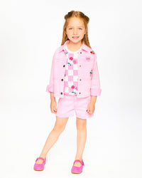 Pink Denim Jacket With Embroidered Patches - H30L50_06050