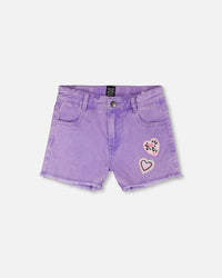 Mauve Denim Shorts With Embroidery - H30M27_05130