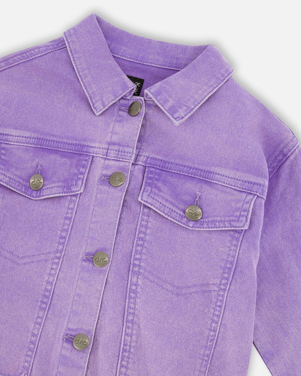 Mauve Denim Jacket With Embroidery - H30M50_05130