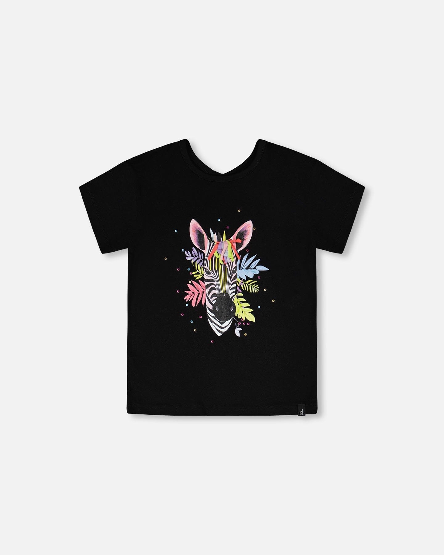 Organic Cotton Jersey T-Shirt Black With Zebra - H30M70_09990