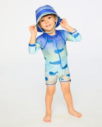 Baby And Toddlers One-Piece Long Sleeve Rashguard Blue Whale Print - H30OB15_3H156