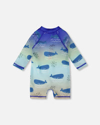 Baby And Toddlers One-Piece Long Sleeve Rashguard Blue Whale Print - H30OB15_3H156