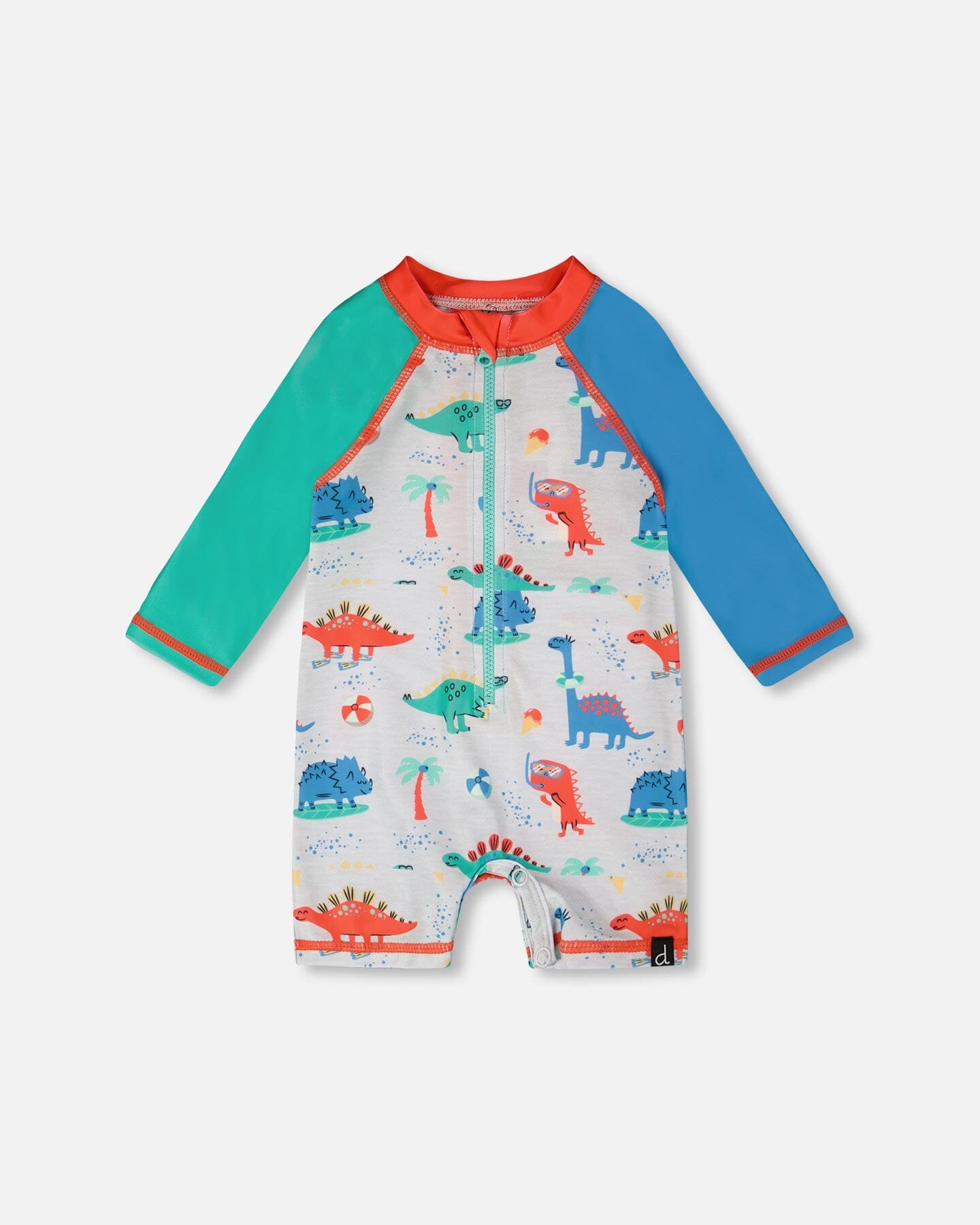 Baby And Toddler One-Piece Long Sleeve Rashguard Grey Baby Dinosaur Print - H30OB17_3H161