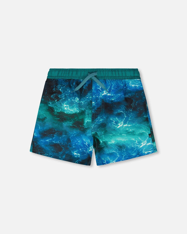 Swim Trunks Blue Waves Print - H30OB33_3H165