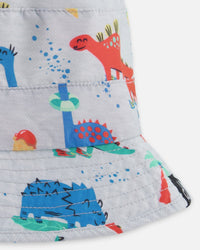 Recycled Polyester Beach Hat Blue Baby Dinosaur Print - H30OBC_3H161