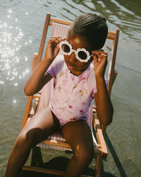 One-Piece Swimsuit Purple Flower Print - H30OG11_3H143