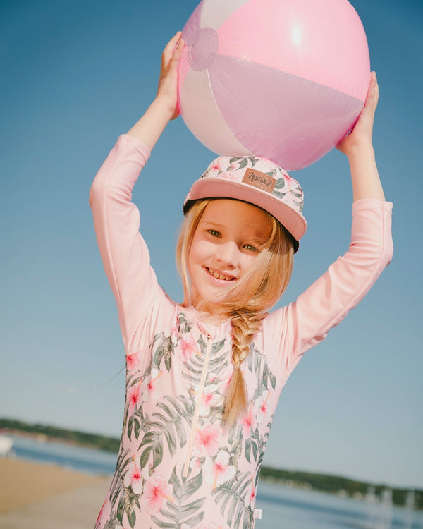 One-Piece Long Sleeve Rashguard Pink Hibiscus Print - H30OG21_3H152