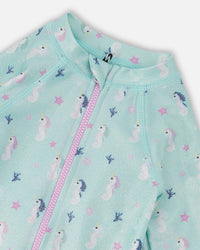 Baby And Toddler One-Piece Long Sleeve Rashguard Blue Seahorse Print - H30OG60_3H150