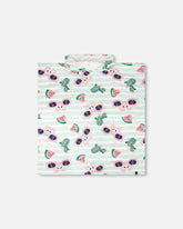 Hooded Beach Towel Blue Flamingo And Cactus Print