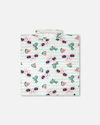 Hooded Beach Towel Blue Flamingo And Cactus Print - H30OP_3H151
