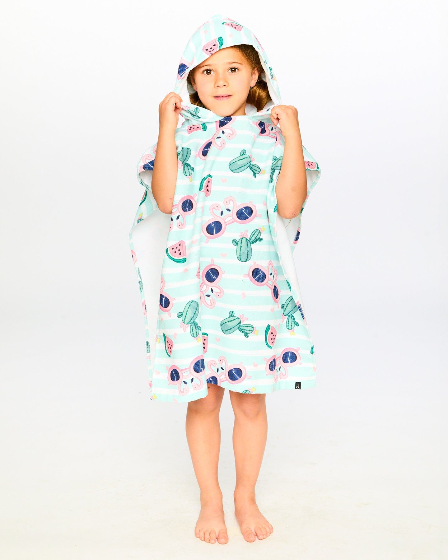 Hooded Beach Towel Blue Flamingo And Cactus Print - H30OP_3H151