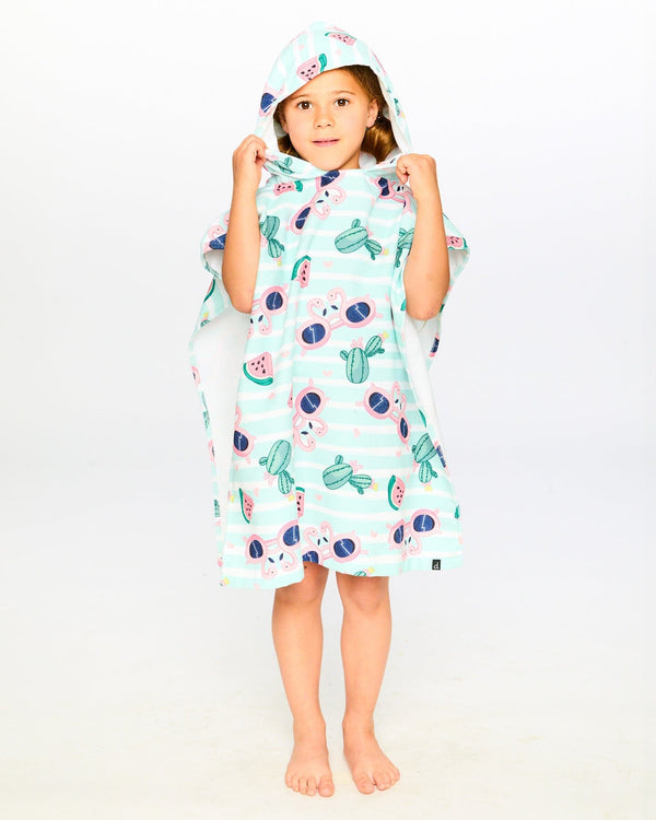 Hooded Beach Towel Blue Flamingo And Cactus Print - H30OP_3H151