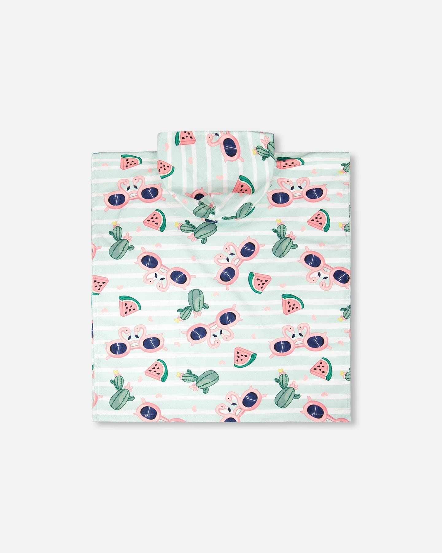 Hooded Beach Towel Blue Flamingo And Cactus Print - H30OP_3H151
