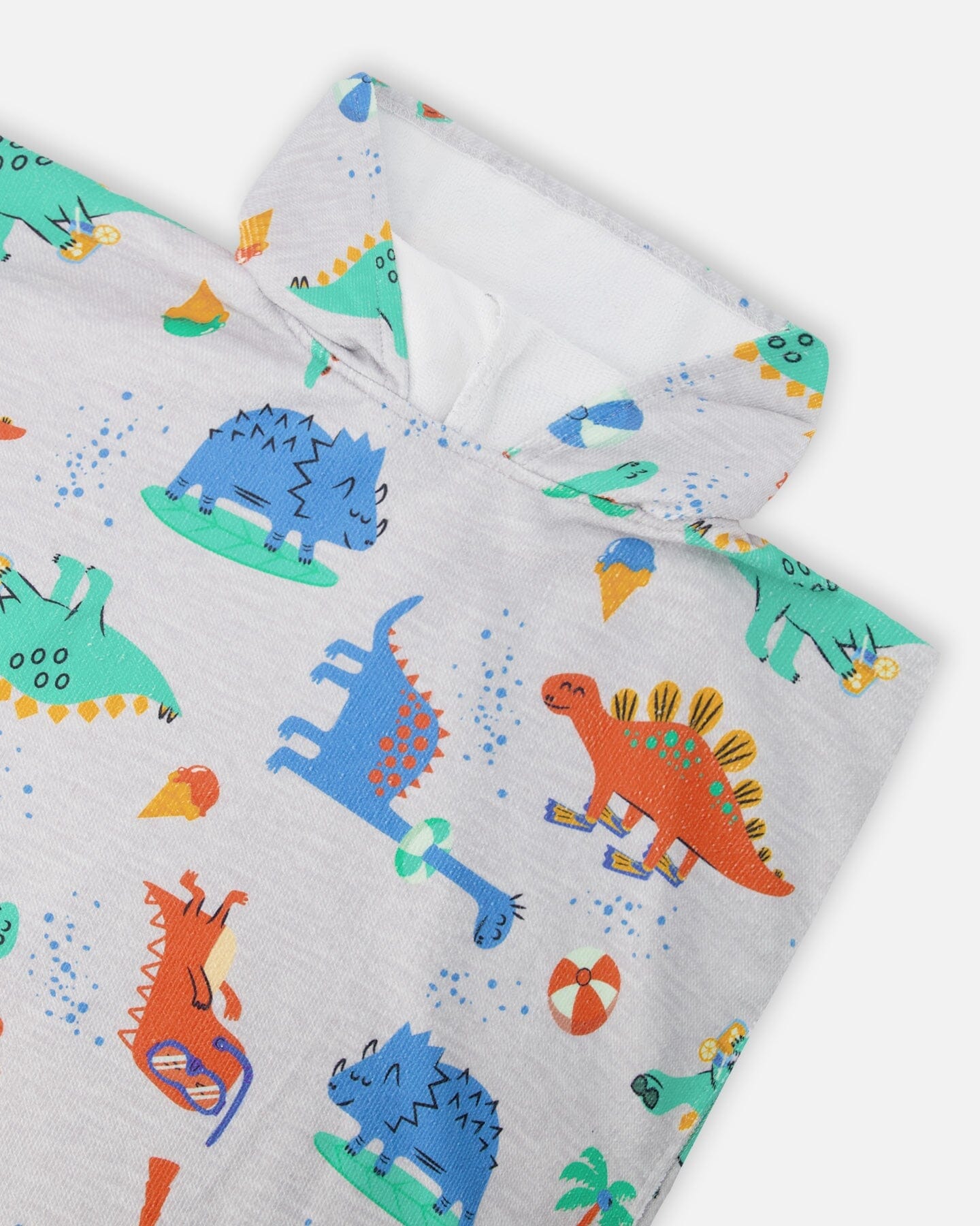 Hooded Beach Towel Grey Baby Dinosaur Print - H30OP_3H161