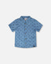 Short Sleeve Chambray Shirt Blue Palm Print - H30T15_3H103