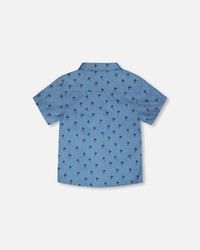 Short Sleeve Chambray Shirt Blue Palm Print - H30T15_3H103