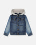 Navy Blue Denim Jacket With Removable French Terry Hood - H30U50_01230
