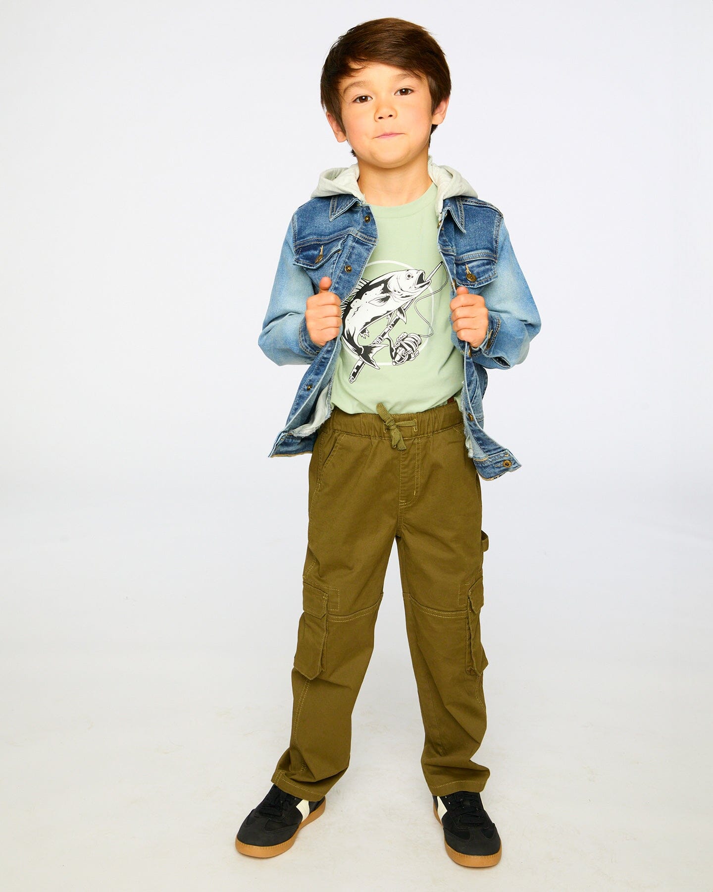 Navy Blue Denim Jacket With Removable French Terry Hood - H30U50_01230