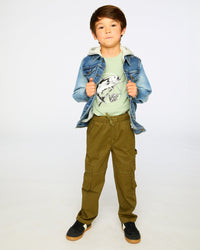 Navy Blue Denim Jacket With Removable French Terry Hood - H30U50_01230