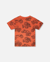 Organic Cotton Jersey T-Shirt Orange Printed Trucks - H30U72_3H121