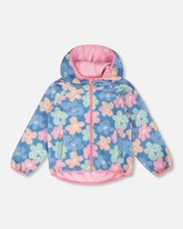 Veste softshell bleu imprimé fleurs