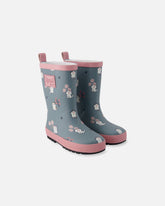 Rain Boots In Natural Rubber Green Cat Print