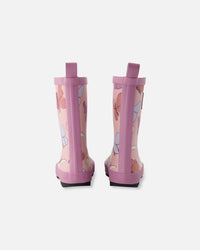 Rain Boots In Natural Rubber Pink Butterfly Print - H30WB10_3H007