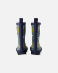 Rain Boots In Natural Rubber Green Dinosaur Print - H30WB10_3H028