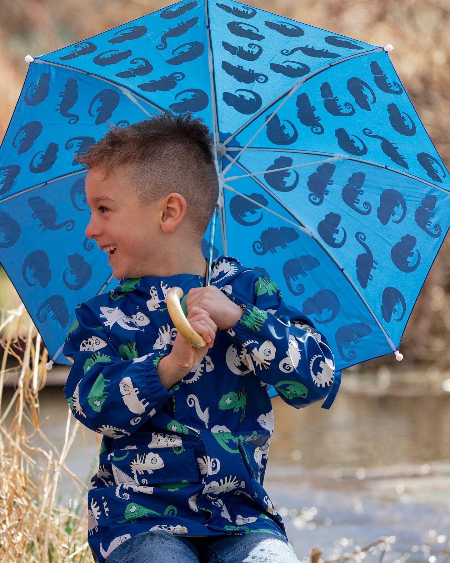 Color-Changing Umbrella Blue Chameleon Print - H30WPR_3H023