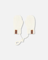 Baby Knit Mittens With Cord Off White