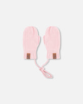 Baby Knit Mittens With Cord Pale Pink