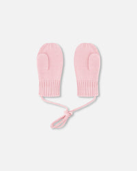 Baby Knit Mittens With Cord Pale Pink - H30WT25_06003