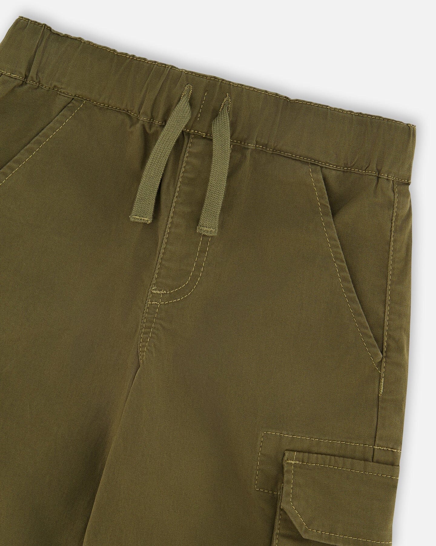 Stretch Twill Bermuda With Cargo Pockets Dark Khaki Green - H30YB27_03720